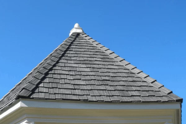 Enviroshake Silvered Cedar composite cedar shake roof with a weathered silver-grey finish.
