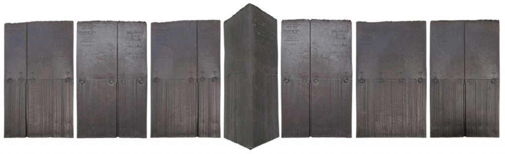 Seven Enviroshake profiles being shown from left to right: 30/70 split, 40/60 split, 70/30 split, ridge cap, 30-70 split, full piece, and 50/50 split
