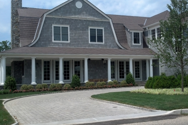 View of roof with Enviroshake Silvered Cedar composite roof tiles.