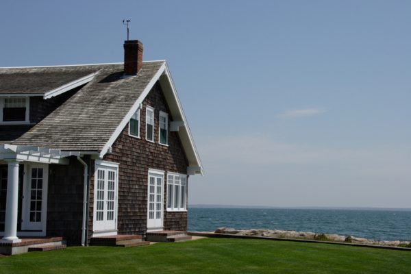 View of roof with Enviroshake Aged Cedar composite roof tiles.