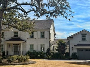 Historic Charleston home with slate-style roofing