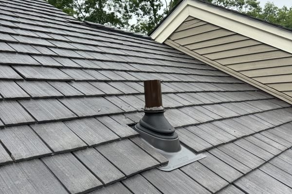 Close-up view of roof installation detail